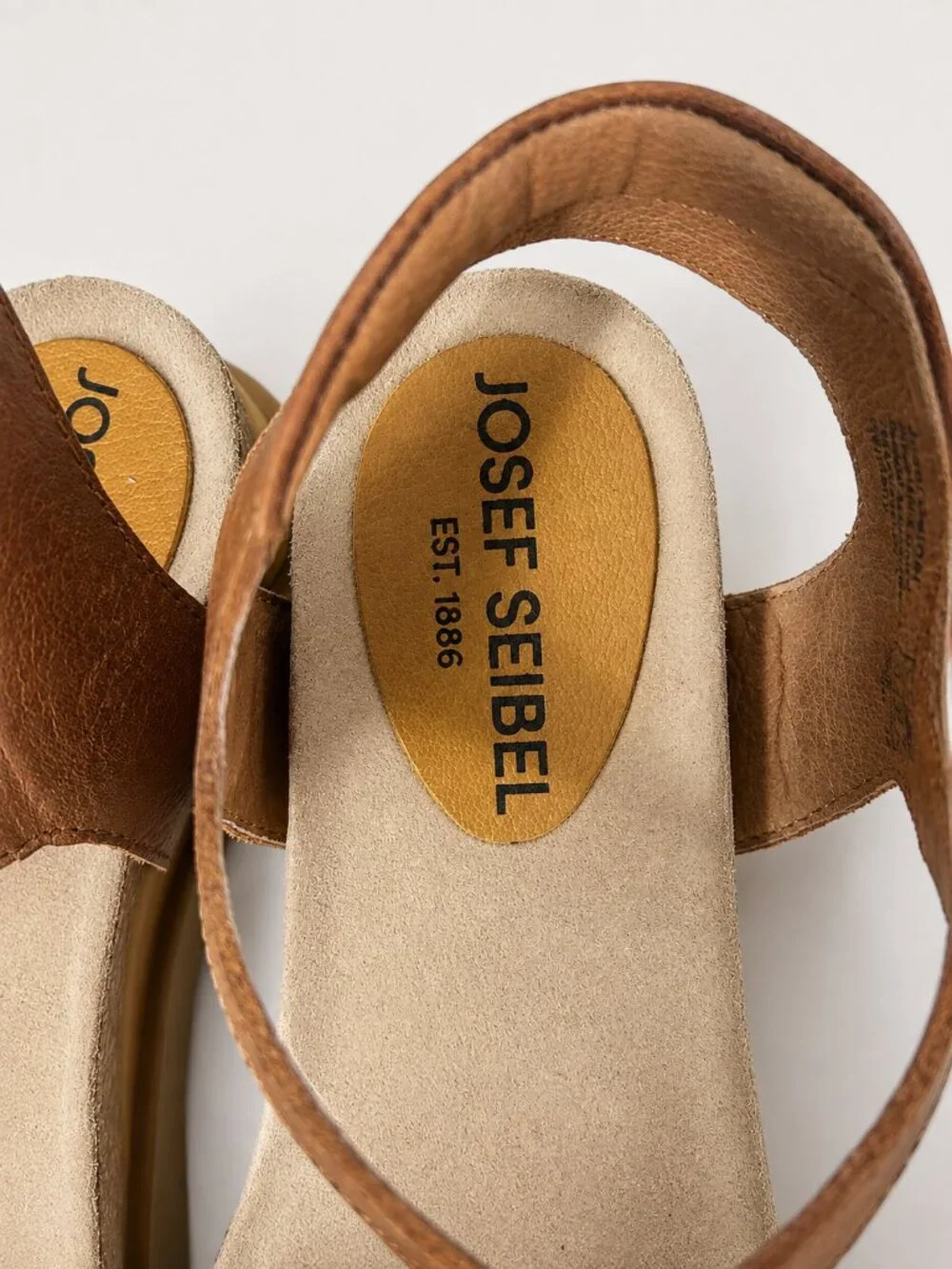 Josef Seibel Clea Leather Platform Sandals Brown Mustard US 6.5/EU 37